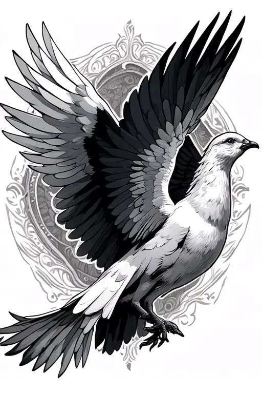 Dove Flying Up With Griaffe Pattern Background Angel Wings