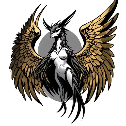 Phoenyx Tribal With Gold Wings Spread