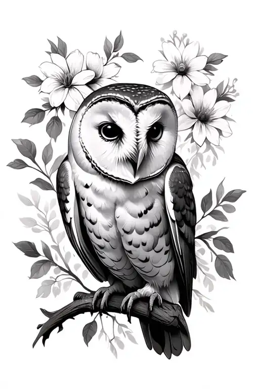 Barn Owl And Flowers