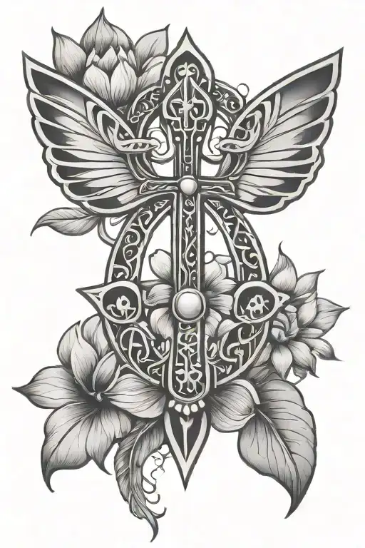 Ankh Symbol Incorporated With Lotus Flower Blooming