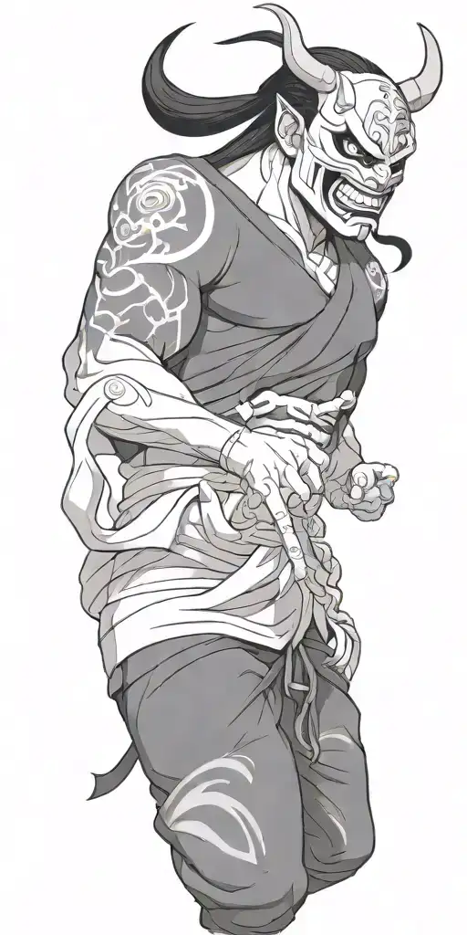 Anime Character Wearing A Oni Mask Fighting Off Inner Demons