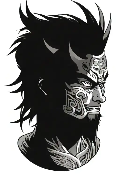 Anime Character Wearing A Oni Mask Fighting Off Inner Demons