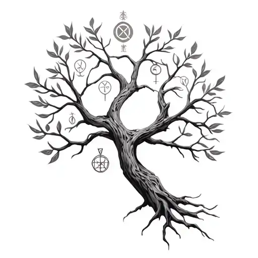 Tree With Religon Symbols Intertwined
