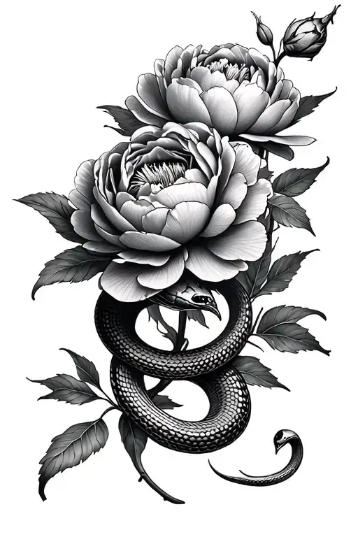Peonies With Snake Intertwined