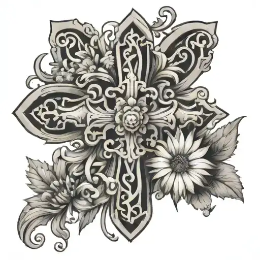 Cross With Aster Flower Intertwined