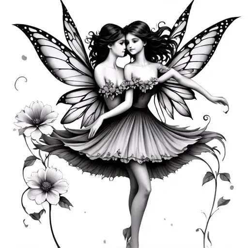 Fairy With Two Flowers Dancing Together