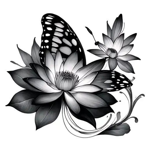 Butterfly And Lotus Flower
