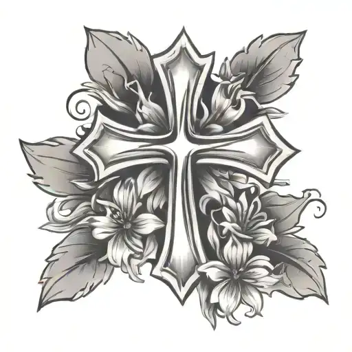 Small Simple Cross With Aster Flowers Going Around The Cross