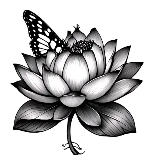 Butterfly Next To A Lotus Flower