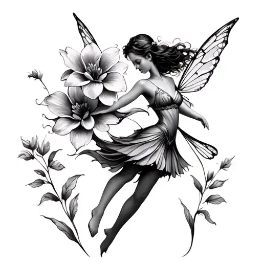 Fairy With Two Flowers Dancing Together Symbolizing