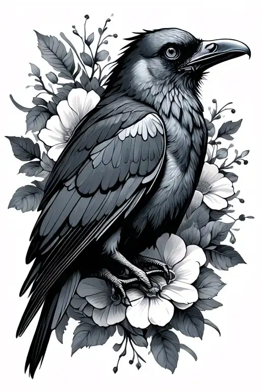 Floral Raven With Death Moth