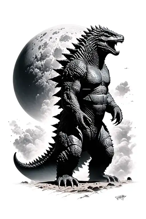 Godzilla In Front Of A Rising Deathstar