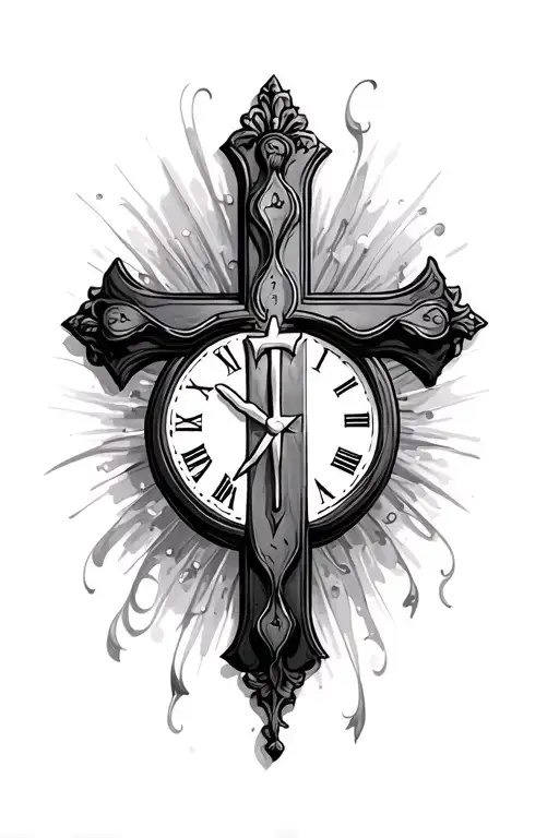 Christian Cross With A Clock