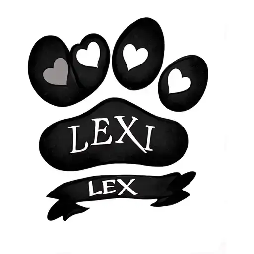 Paw Print With The Name Lexi And Hearts