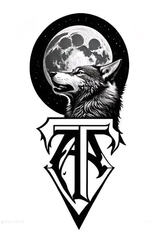 Cirilic Letter A And T Wolf Howling At The Moon