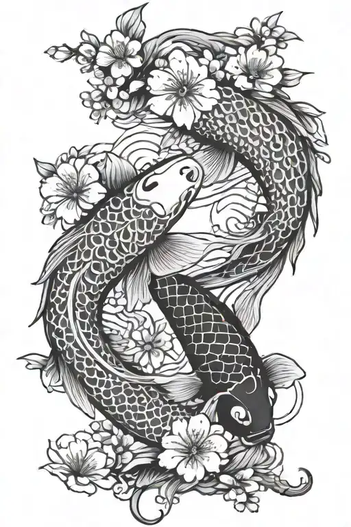 Koi Ying Yang Cherry Blossom Branch