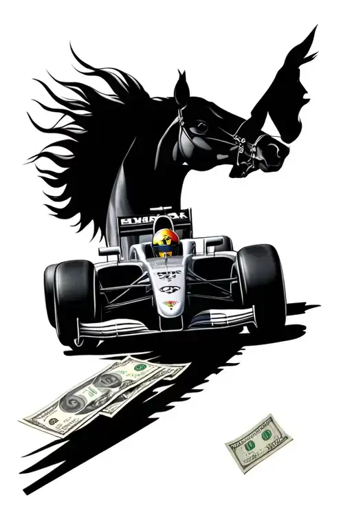 Make A Full Sleeve Tatto With Ferrari F1 Car Or Horse Money And Women