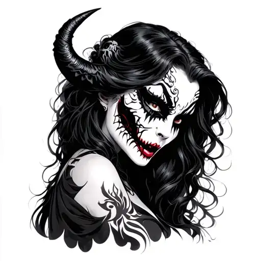 Vampire Woman With Oni Mask