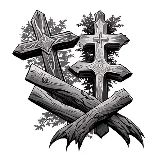 3 Crosses With Arm Trees