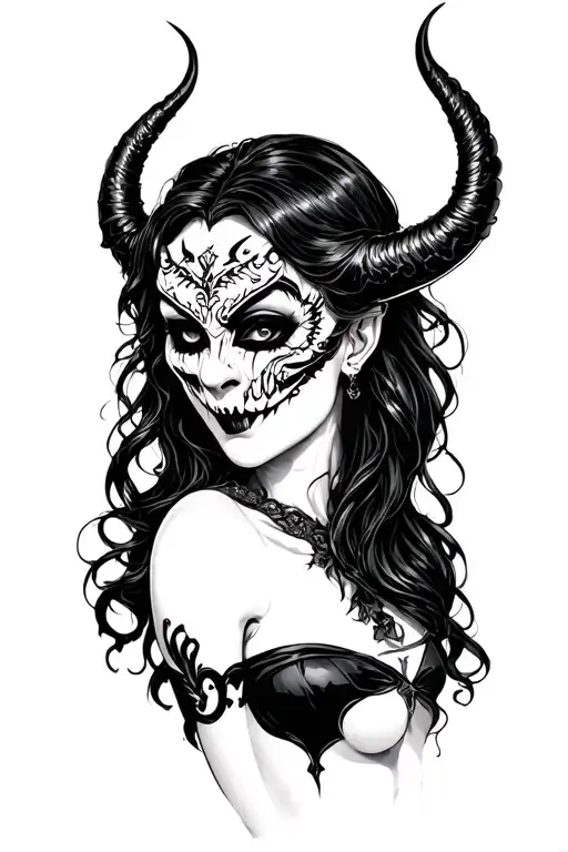 Vampire Woman With Oni Mask