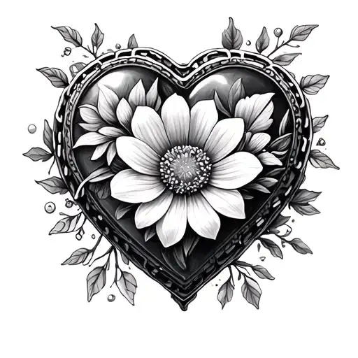 December Birth Flower In A Heart Locket Fine Line Style