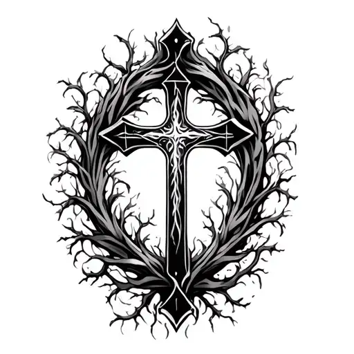 Christian Cross With Ancestral Bridges And Vines