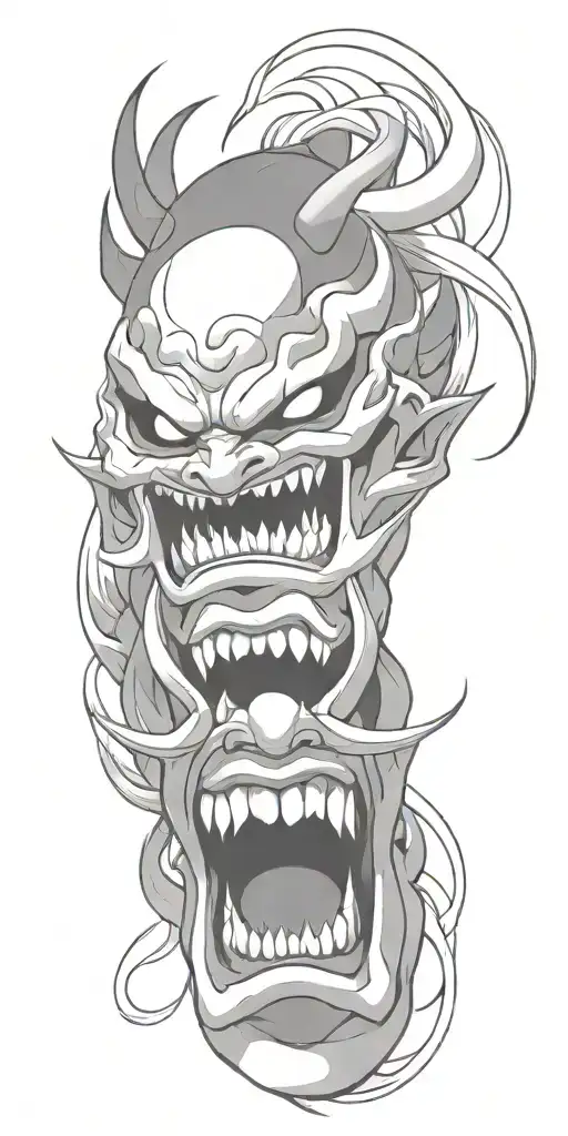 Male Anime Character Oni Mask Fighting Off Inner Demons With Minimal Black