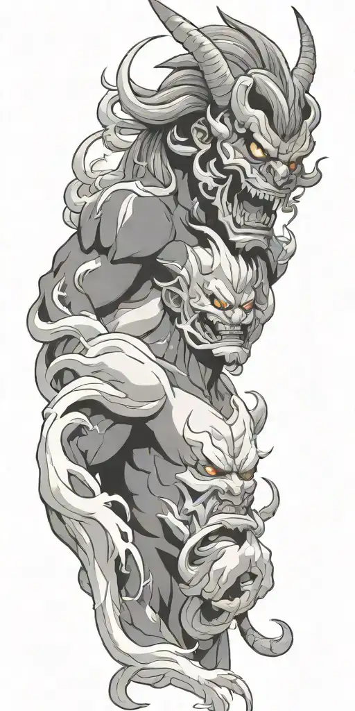 Male Anime Character Oni Mask Fighting Off Inner Demons