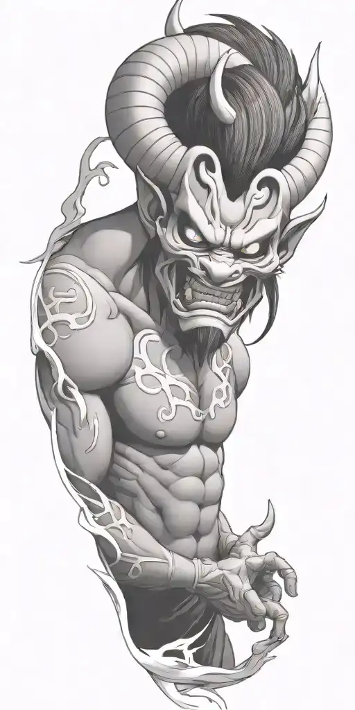 Male Anime Character Oni Mask Fighting Off Inner Demons