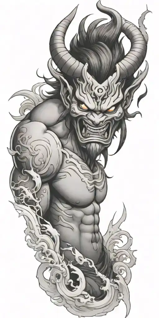 Male Anime Character Oni Mask Fighting Off Inner Demons