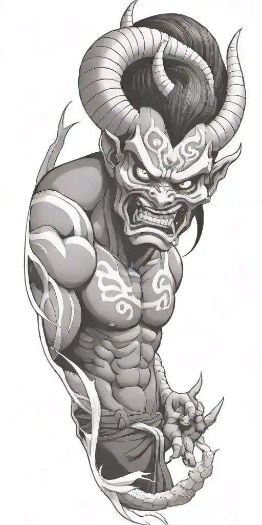 Male Anime Character Oni Mask Fighting Off Inner Demons