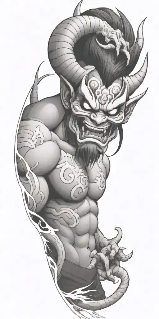 Male Anime Character Oni Mask Fighting Off Inner Demons