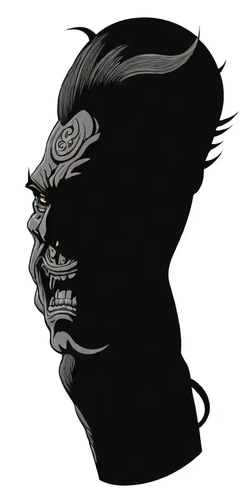 Male Anime Character Oni Mask Fighting Off Inner Demons