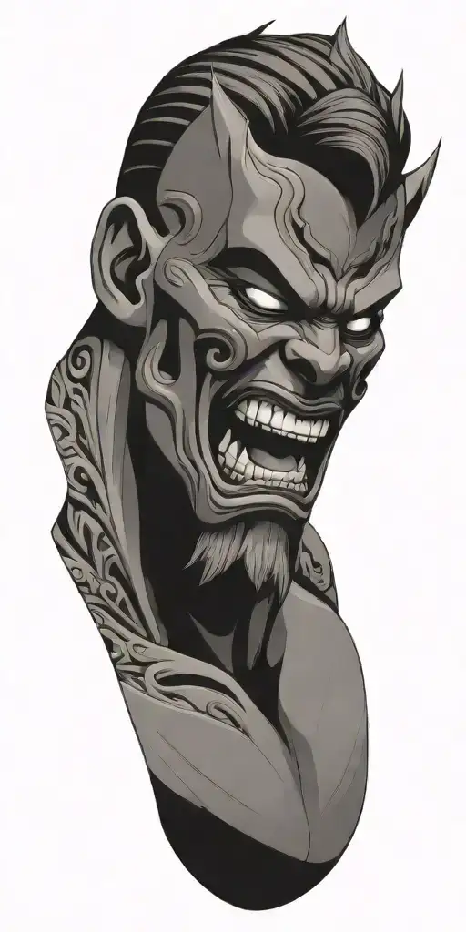 Male Anime Character Oni Mask Fighting Off Inner Demons