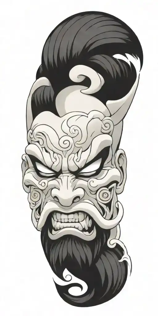 Male Anime Character Oni Mask Fighting Off Inner Demons