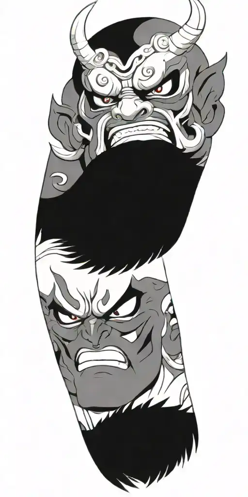 Male Anime Character Oni Mask Fighting Off Inner Demons