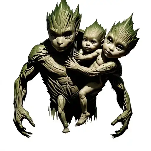 Father Carrying Baby Groot