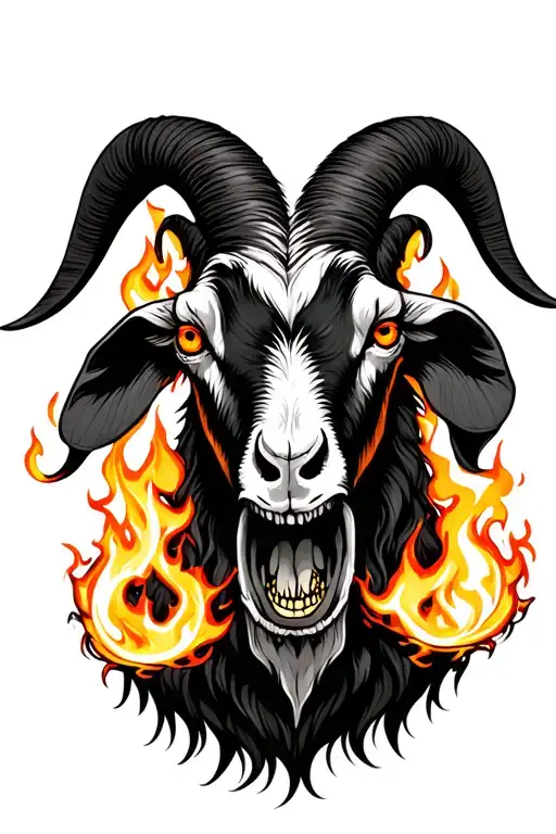 Dead Goat With Fire In The Eyes And Mouth