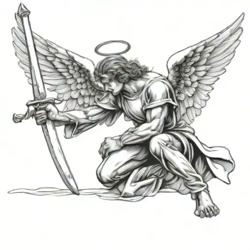 Angel Kneeling With Sword
