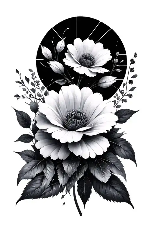 Flowers And Geometric Design Incorporating Elements Of Nature