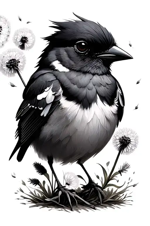 Going Home Bird With Dandelions Blowing