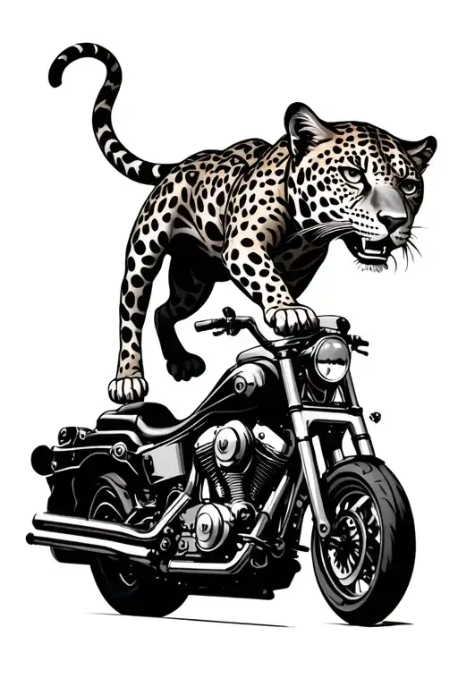 A Jaguar Climbing On A Piston Motorcycle Engine