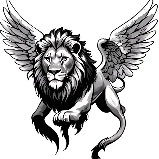 The Lion Is On The Chest And The Angel Wing Is From The Chest Bone Going To The Shoulder Blade Down