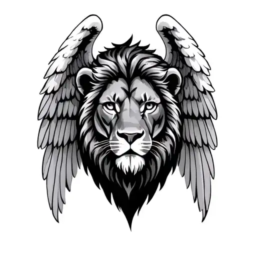 Lion Head And Angel Wing Going To The Shoulder Blade