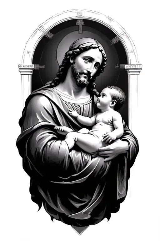 Saint Joseph Hold Baby Jesus In His Arms