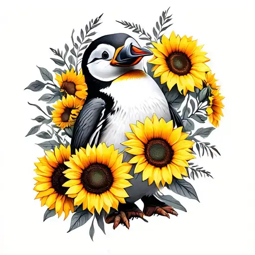 Penguin And Sunflowers Wrapped