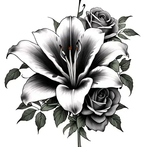 Tiger Lily And Roses