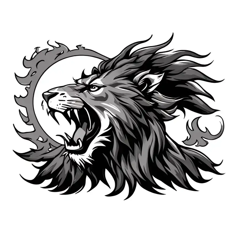 Lion Roaring Old School Tattoo Inspired