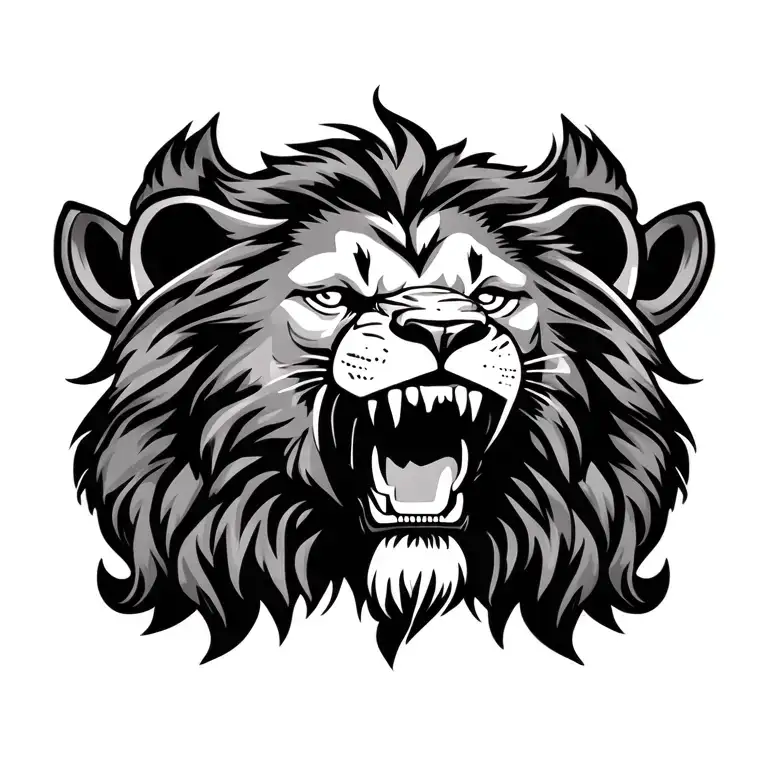 Lion Roaring Old School Tattoo Design