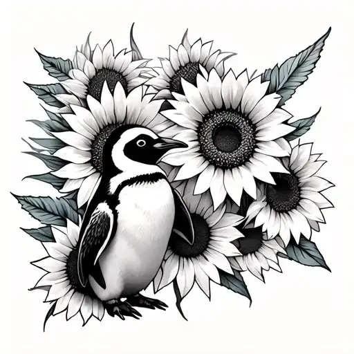 Emperor Penguin And Sunflowers Wrapped